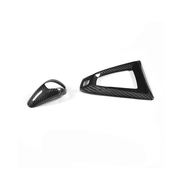 Two-piece carbon fiber gear shift knob and surround trim for F80 F82 M3 M4 BMW automatic transmissions, available in Australia.