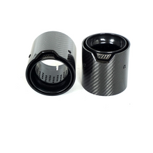 Load image into Gallery viewer, High-quality carbon fiber exhaust tips with perforated inner core and sleek black glossy finish, ideal for enhancing performance and aesthetics of sports cars and luxury vehicles
